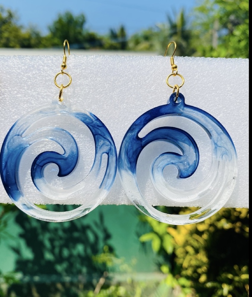 Handcrafted ocean-wave resin drop earrings